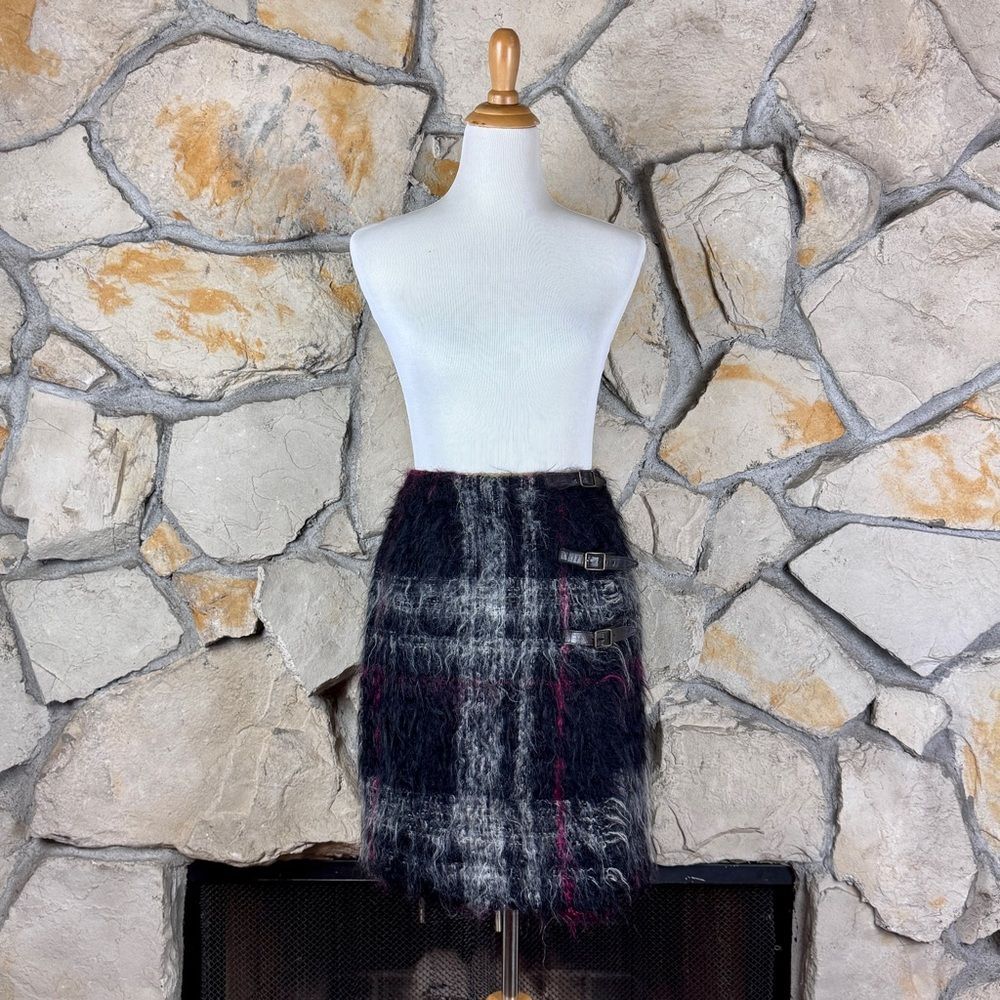 Ralph Lauren Collection Rare Vintage 1990s Mohair Wrap Skirt Black Plaid | 10